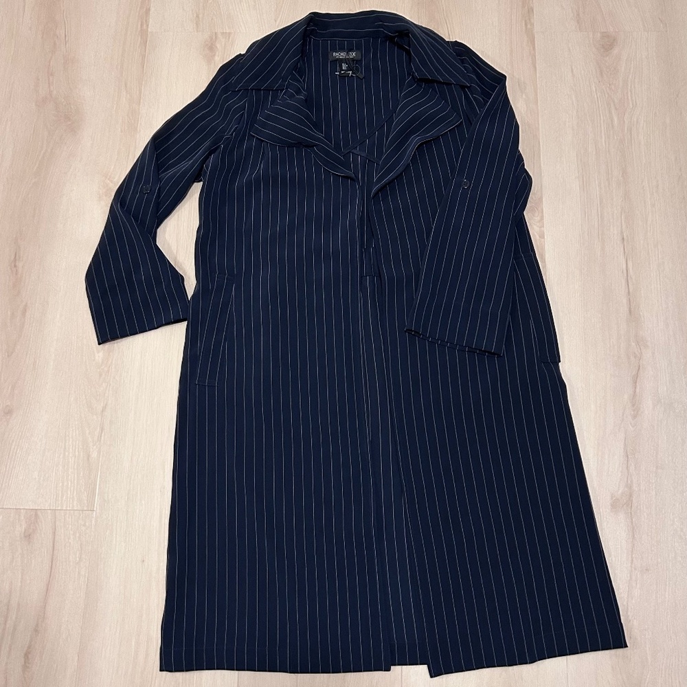 Rachel Zoe Navy Blue LINA Pinstripe Long Blazer Coat 3/4-Sleeve Tall